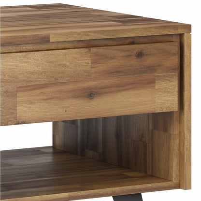 Lowry Solid Acacia Wood End Table In Distressed Golden Wheat