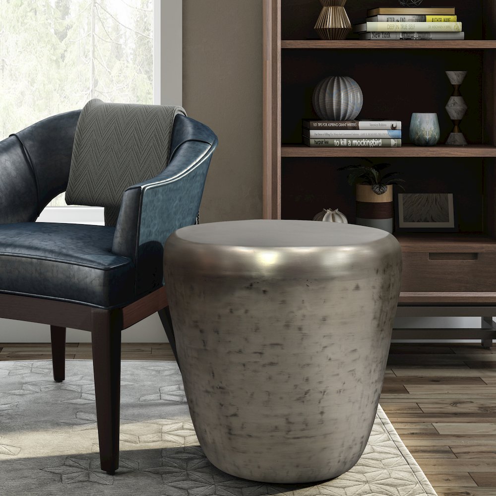 Garvy Metal Side Table In Antique Silver
