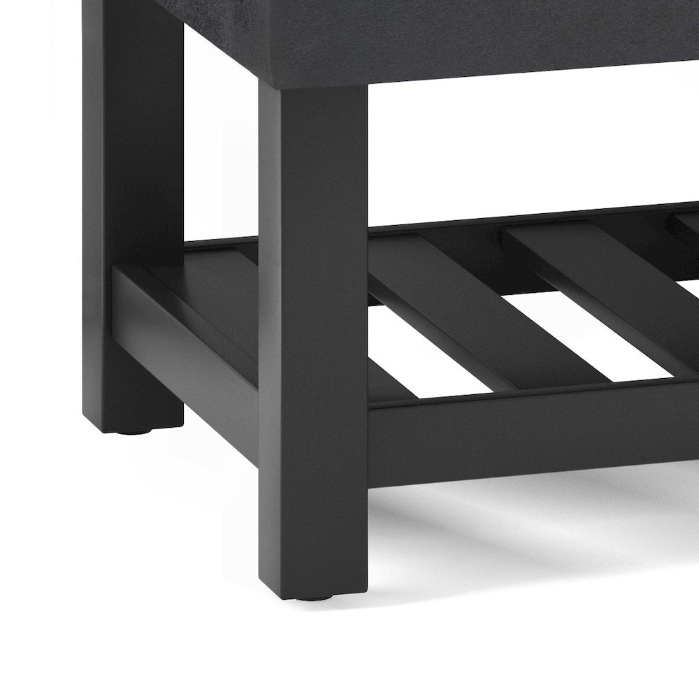 Storage Ottoman Bench With Open Bottom In Distressed Black