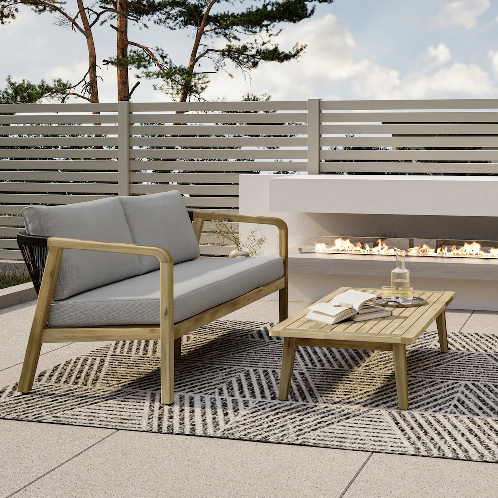 Palmetto Solid Acacia Wood Outdoor Coffee Table In Light Teak