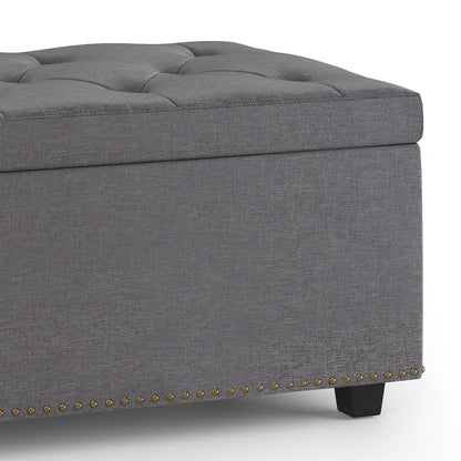 Hamilton Lift Top Rectangular Storage Ottoman In Slate Grey Linen Look Fabric