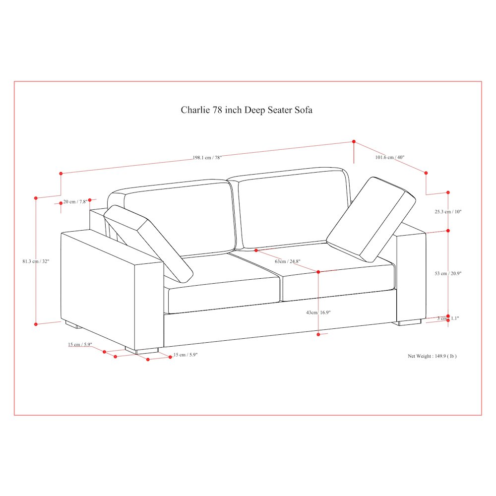 Charlie 78-Inch Sofa In Tightly Woven Performance Fabric