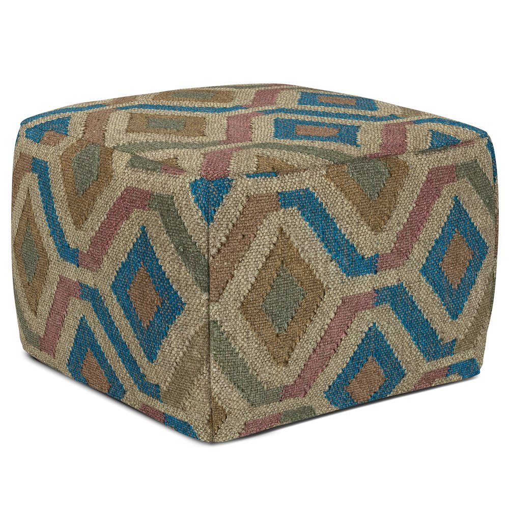 Johanna Square Pouf In Multi-Color Kilim Woven Jute