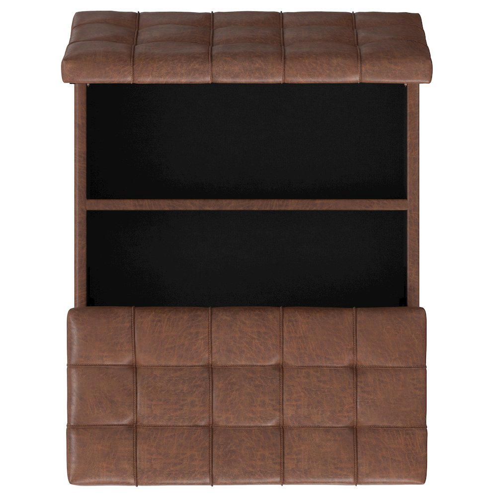 Mariah Lift Top Table Storage Ottoman in Distressed Saddle Brown