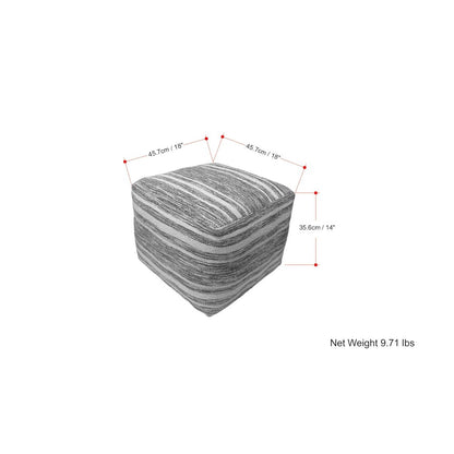 Carina Square Woven Pouf In Black Melange, White Wool