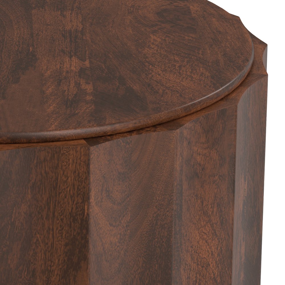 Solid Mango Wood 32 Inch Wide Round Contemporary Coffee Table In Walnut Brown