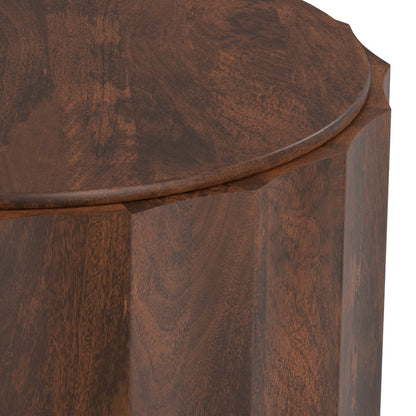 Solid Mango Wood 32 Inch Wide Round Contemporary Coffee Table In Walnut Brown