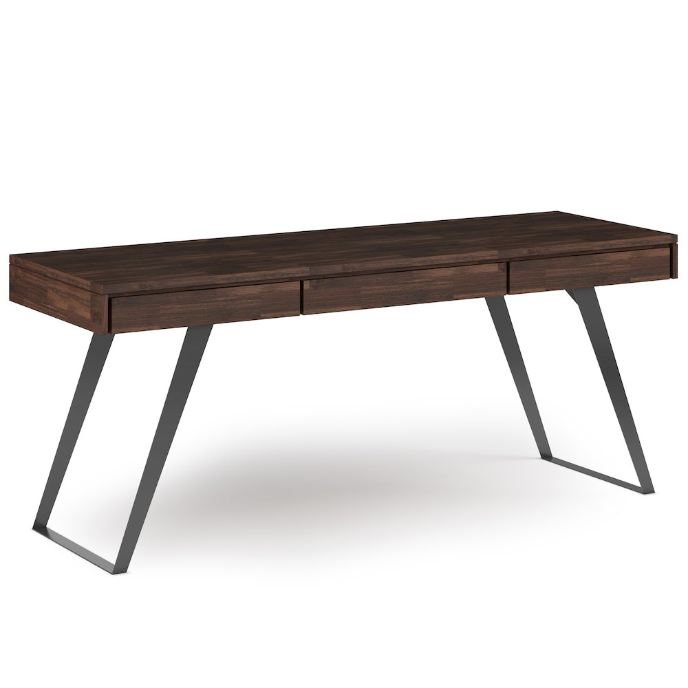Lowry Solid Acacia Wood Large Desk In Distressed Charcoal Brown