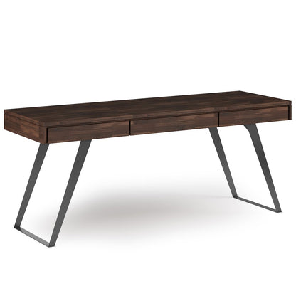 Lowry Solid Acacia Wood Large Desk In Distressed Charcoal Brown