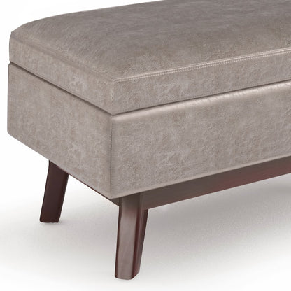 Rectangular Storage Ottoman In Distressed Grey Taupe Vegan Faux Leather
