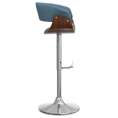 Sheldon Adjustable Swivel Bar Stool In Denim Blue Woven Polyester Fabric
