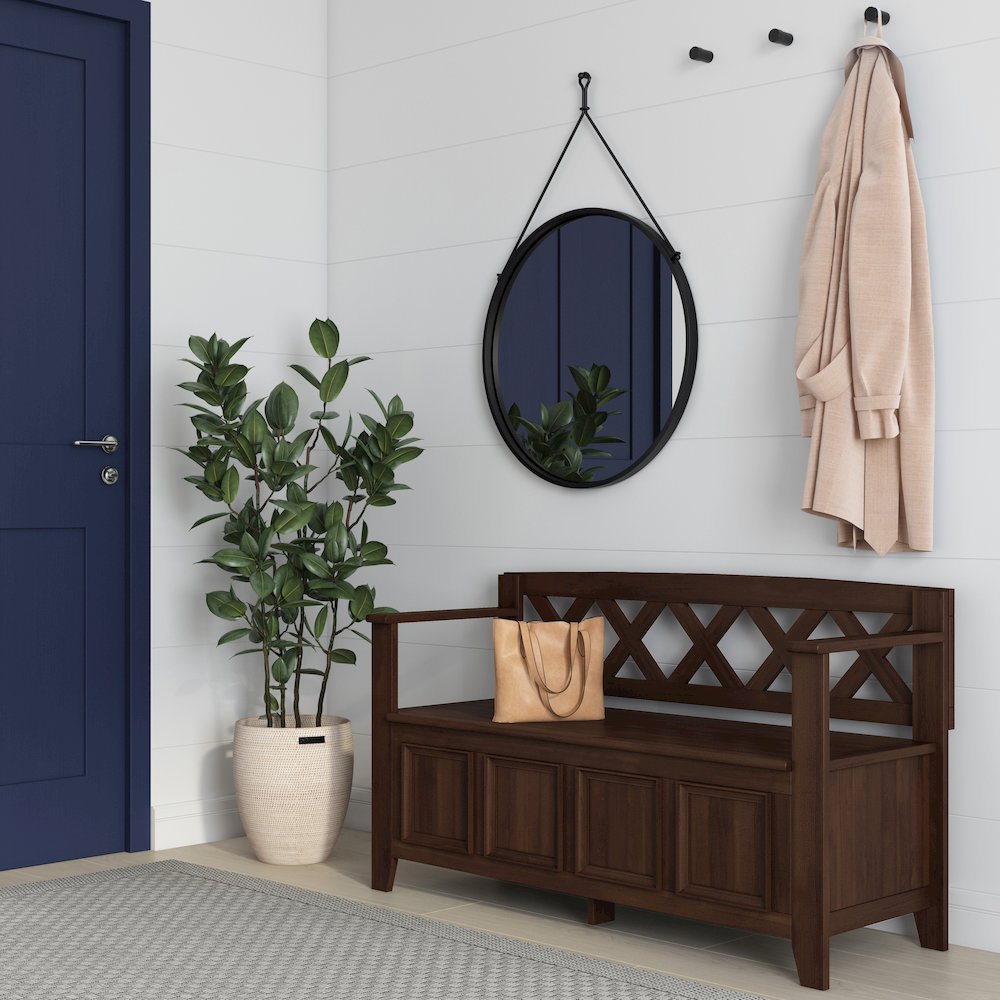 Amherst Solid Wood Entryway Storage Bench In Natural Aged Brown
