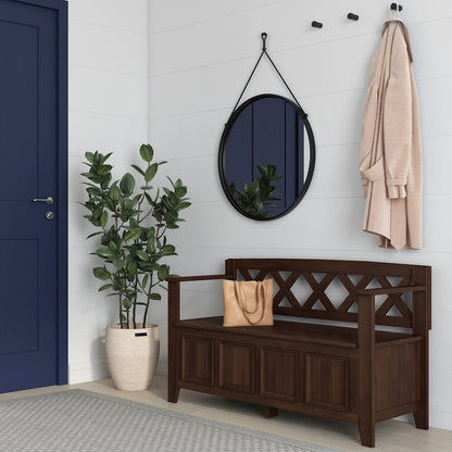 Amherst Solid Wood Entryway Storage Bench In Natural Aged Brown