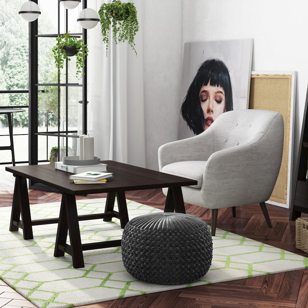 Renee Round Pouf In Slate Grey Velvet Fabric