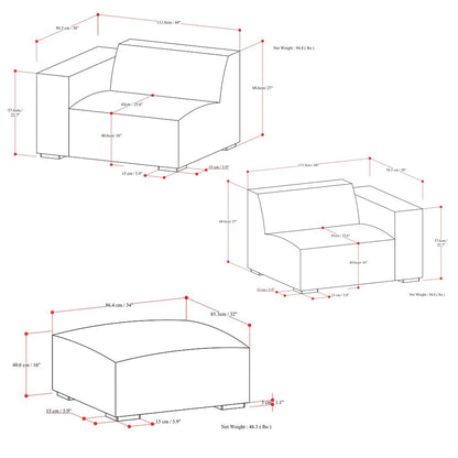 Rex 2-Seater Modular Sofa And Ottoman Set In Tightly Woven Performance Fabric
