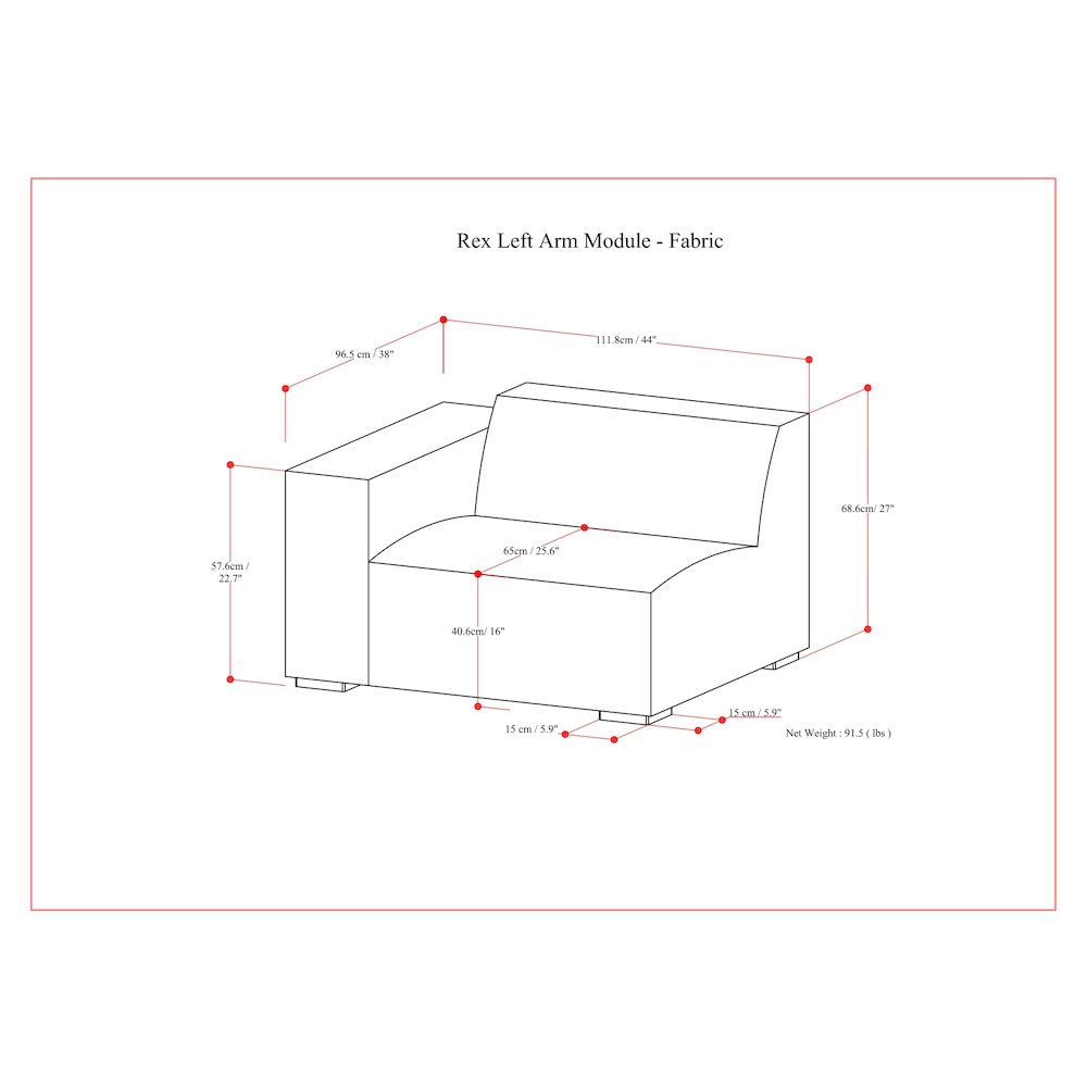 Rex Left-Arm Sofa Module In Tightly Woven Performance Fabric
