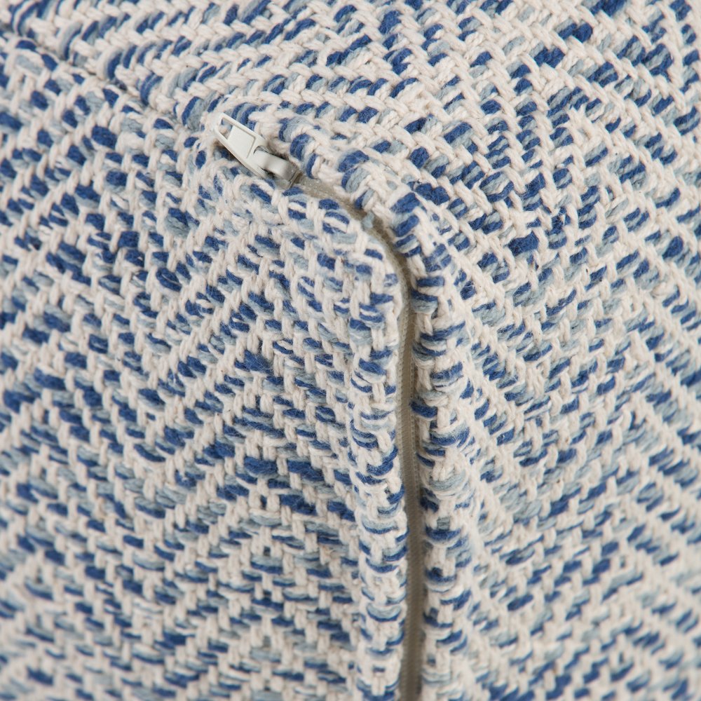 Nate Square Pouf In Patterned Denim Melange Cotton