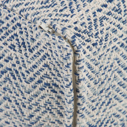 Nate Square Pouf In Patterned Denim Melange Cotton