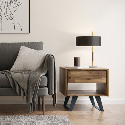 Lowry Solid Acacia Wood End Table In Distressed Golden Wheat