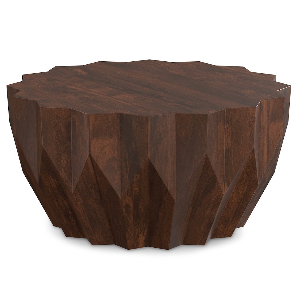 Solid Mango Wood 34 Inch Wide Polygon Contemporary Coffee Table In Walnut