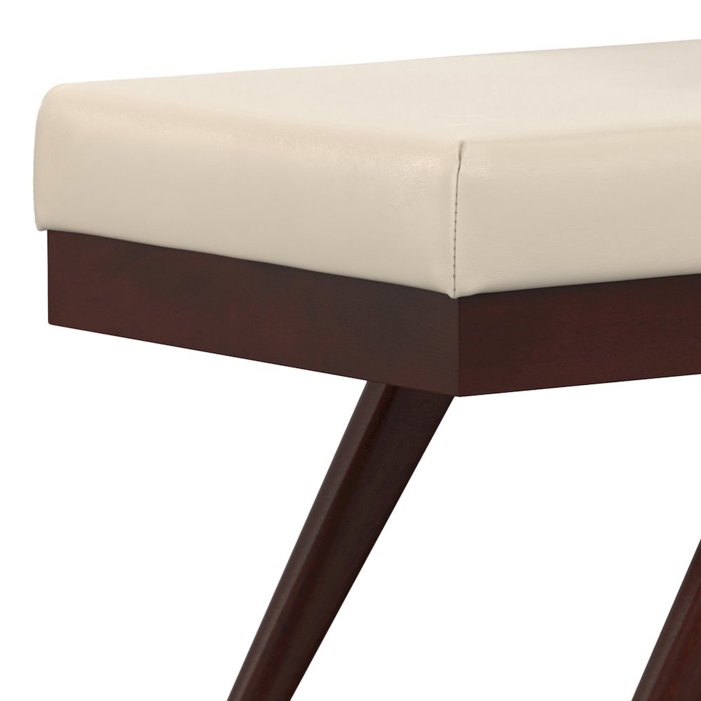 Chanelle SOLID HARDWOOD Mid Century Ottoman Bench in Satin Cream