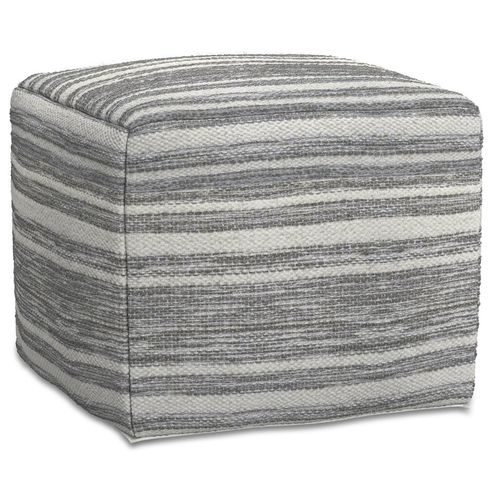 Carina Square Woven Pouf In Black Melange, White Wool