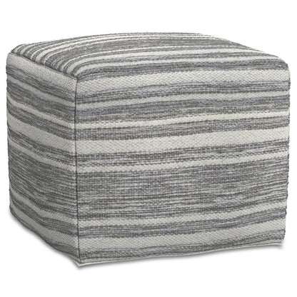 Carina Square Woven Pouf In Black Melange, White Wool