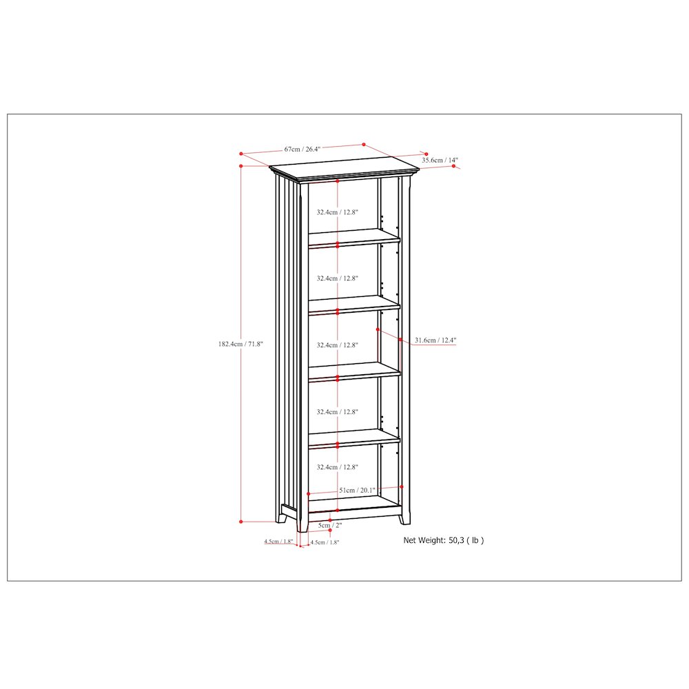 Acadian Solid Wood 5 Shelf Bookcase In Black