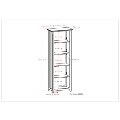 Acadian Solid Wood 5 Shelf Bookcase In Black