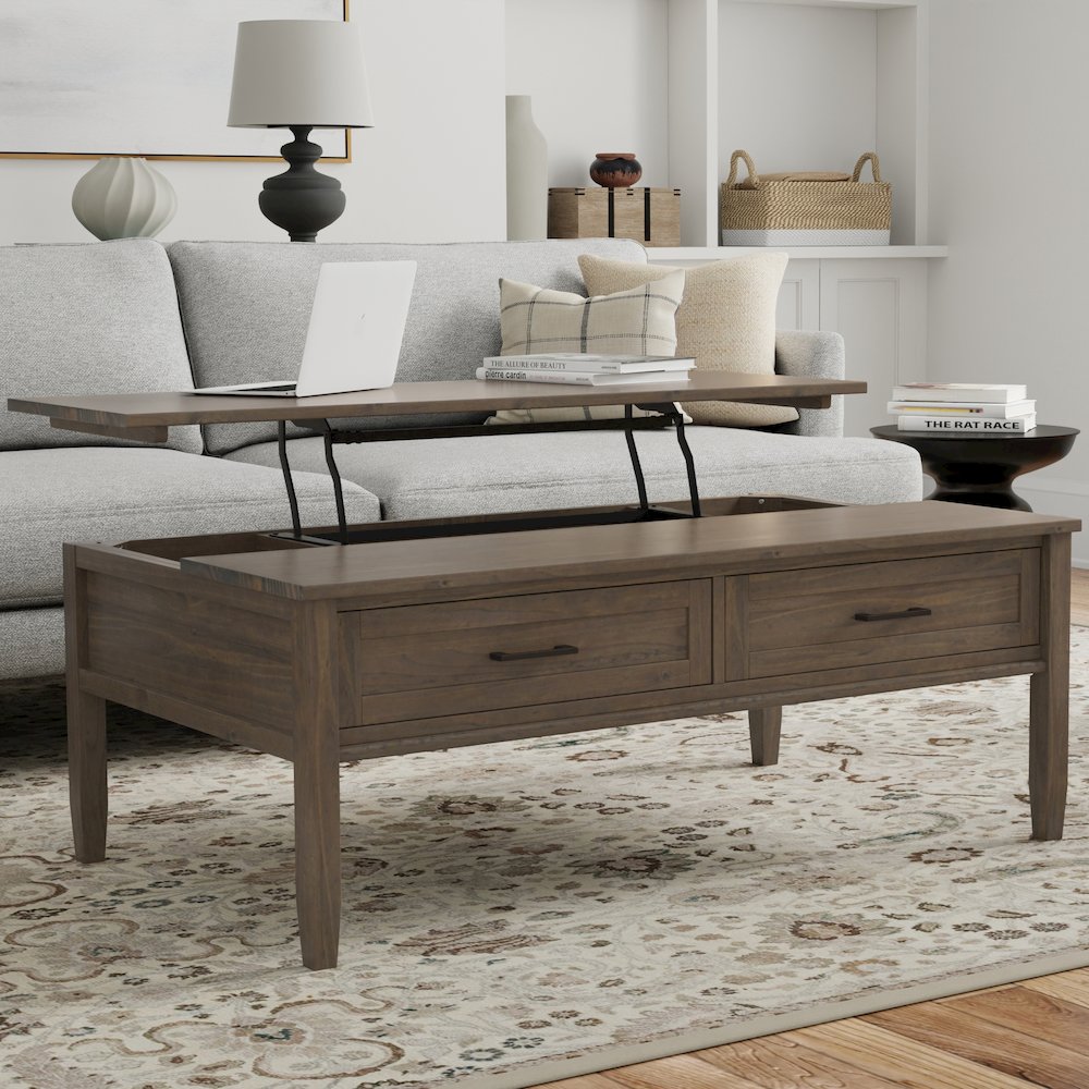 Ela Solid Wood Lift Top Coffee Table In Smoky Brown
