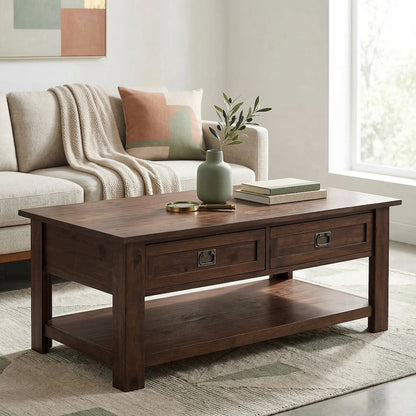 Monroe 48 inch Wide Solid Acacia Wood Rustic Rectangular Coffee Table