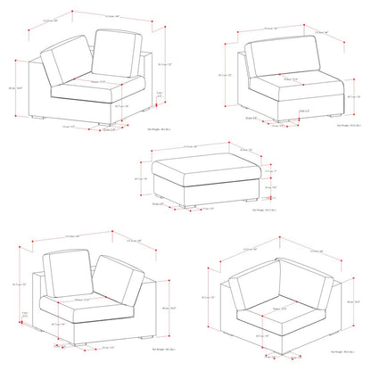 Sectional Modular Sofa And Ottoman Set In Velvety Chenille Performance Fabric
