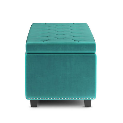 Hamilton Storage Ottoman In Aqua Blue Velvet Fabric
