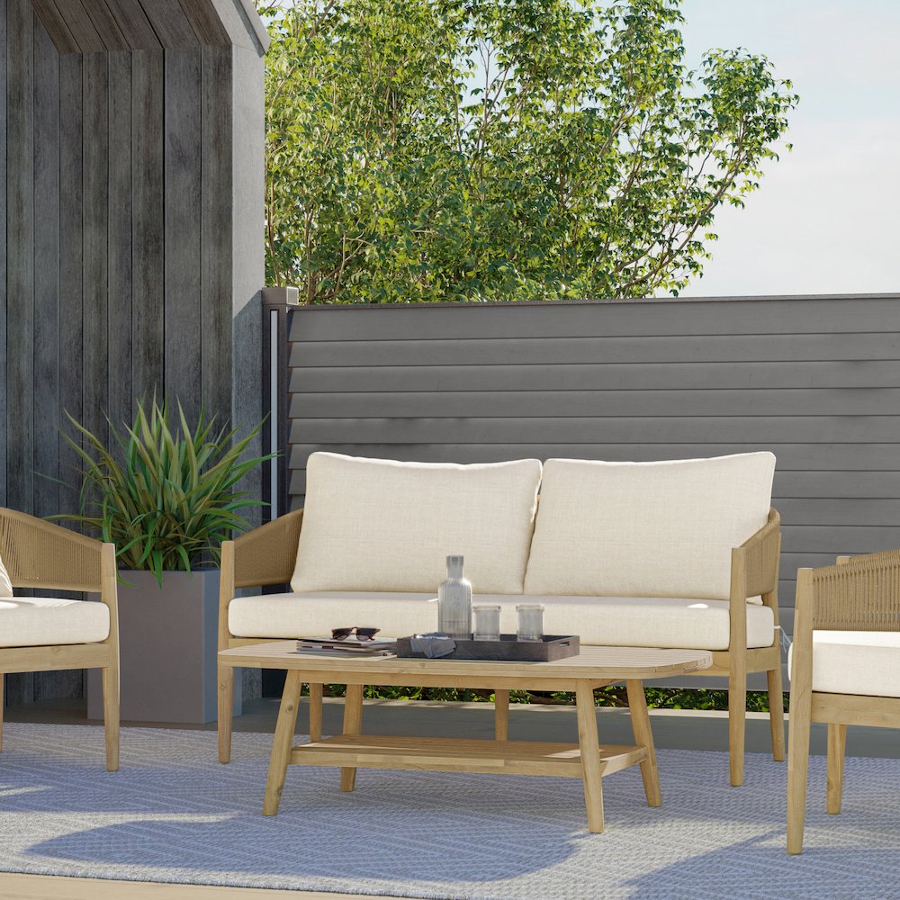 Bayshore Solid Acacia Wood Outdoor Sofa In Natural
