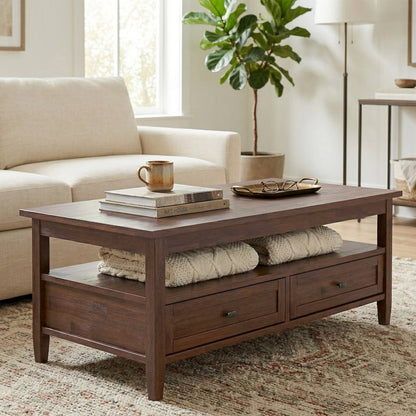 Warm Shaker 48 inch Wide Solid Wood Transitional Coffee Table