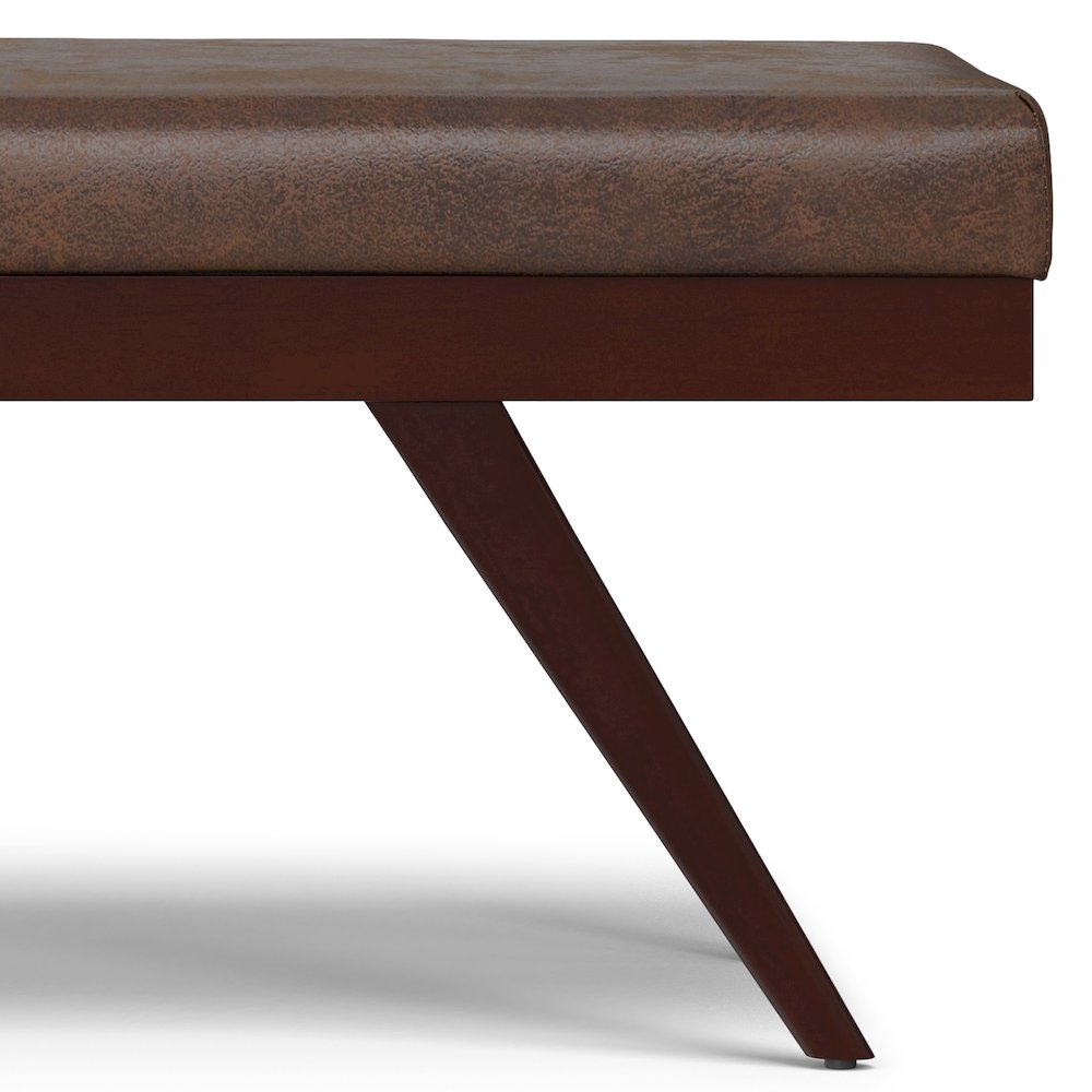 Chanelle SOLID HARDWOOD Mid Century Ottoman Bench in Distressed Chestnut Brown