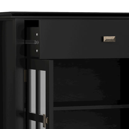60 inch Wide Solid Wood Transitional Large 4 Door Sideboard Buffet in Black