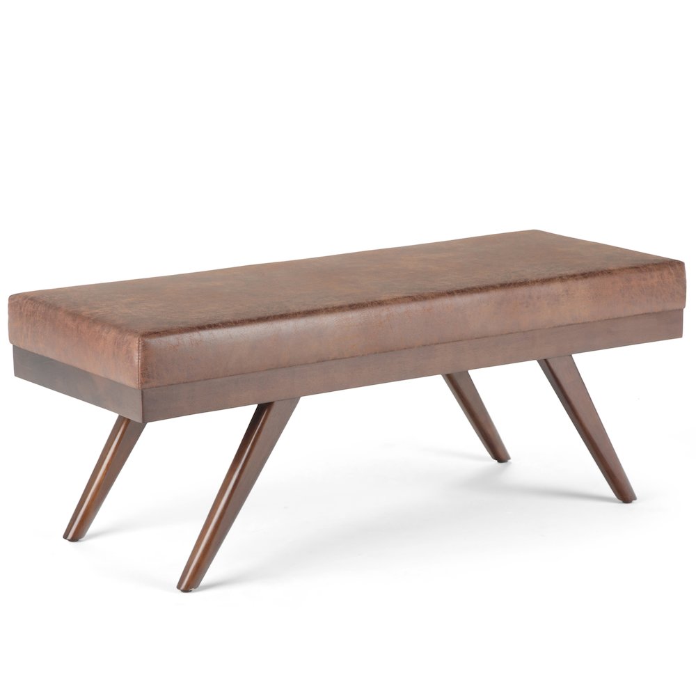 Chanelle Solid Hardwood Mid Century Ottoman Bench In Distressed Umber Brown
