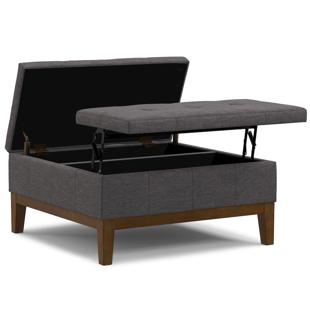Dover Lift Top Coffee Table Storage Ottoman in Slate Grey  Polyester Linen