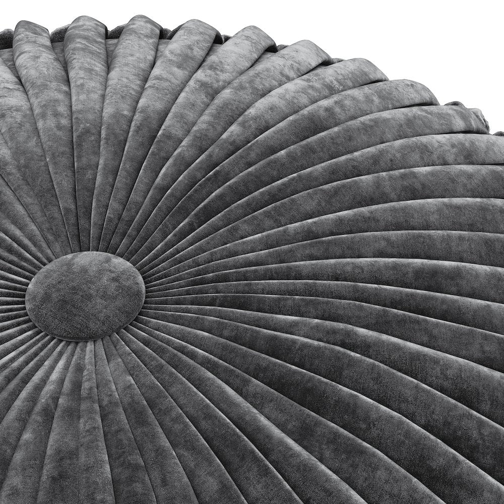Renee Round Pouf In Slate Grey Velvet Fabric
