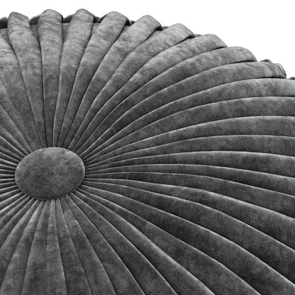 Renee Round Pouf In Slate Grey Velvet Fabric