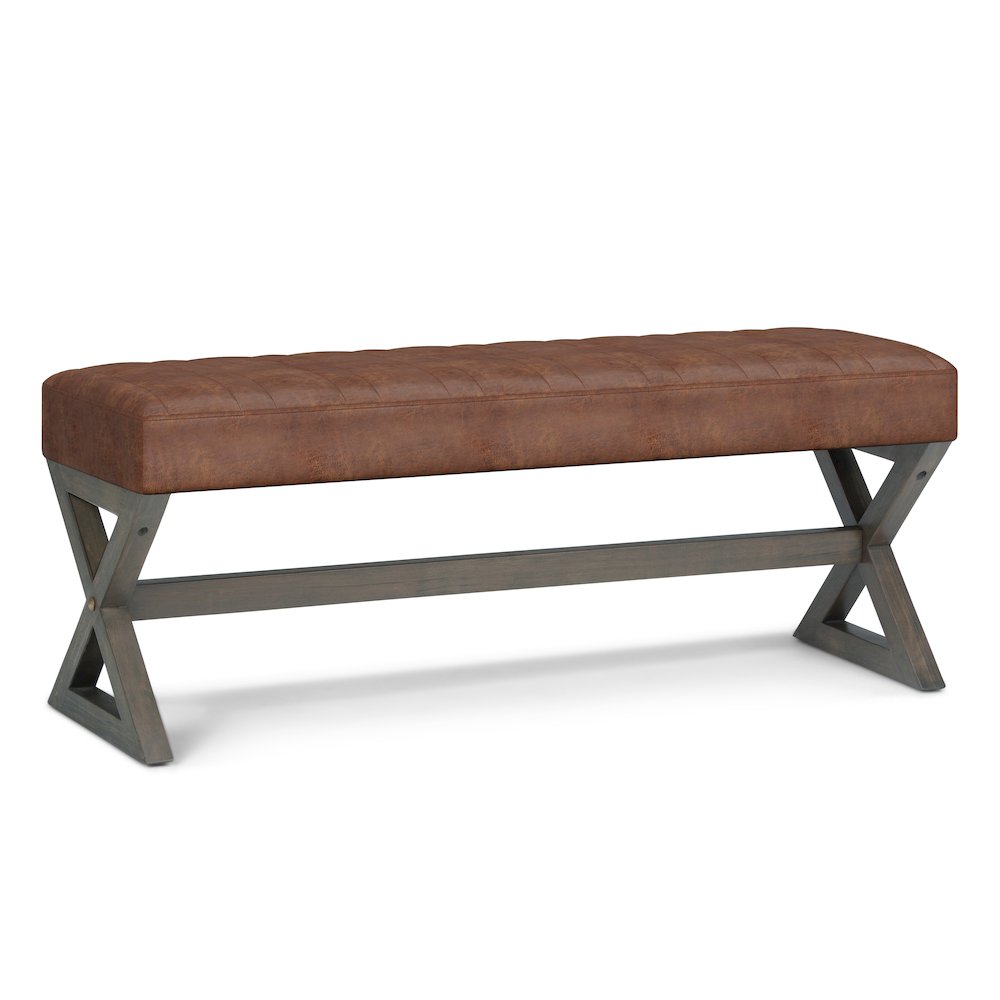 Salinger Solid Hardwood Large Ottoman Bench In Distressed Saddle Brown
