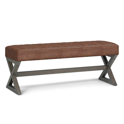 Salinger Solid Hardwood Large Ottoman Bench In Distressed Saddle Brown