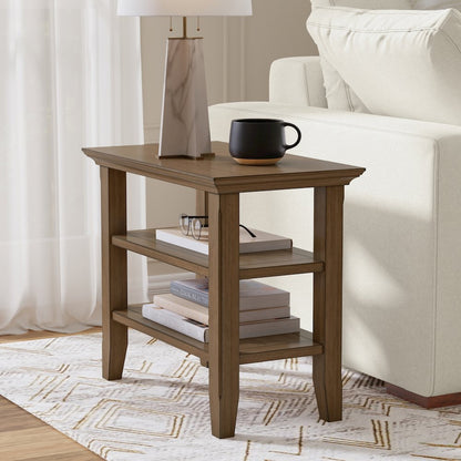 14 Wide Solid Wood Transitional Narrow Side Table in Rustic Natural Aged Brown