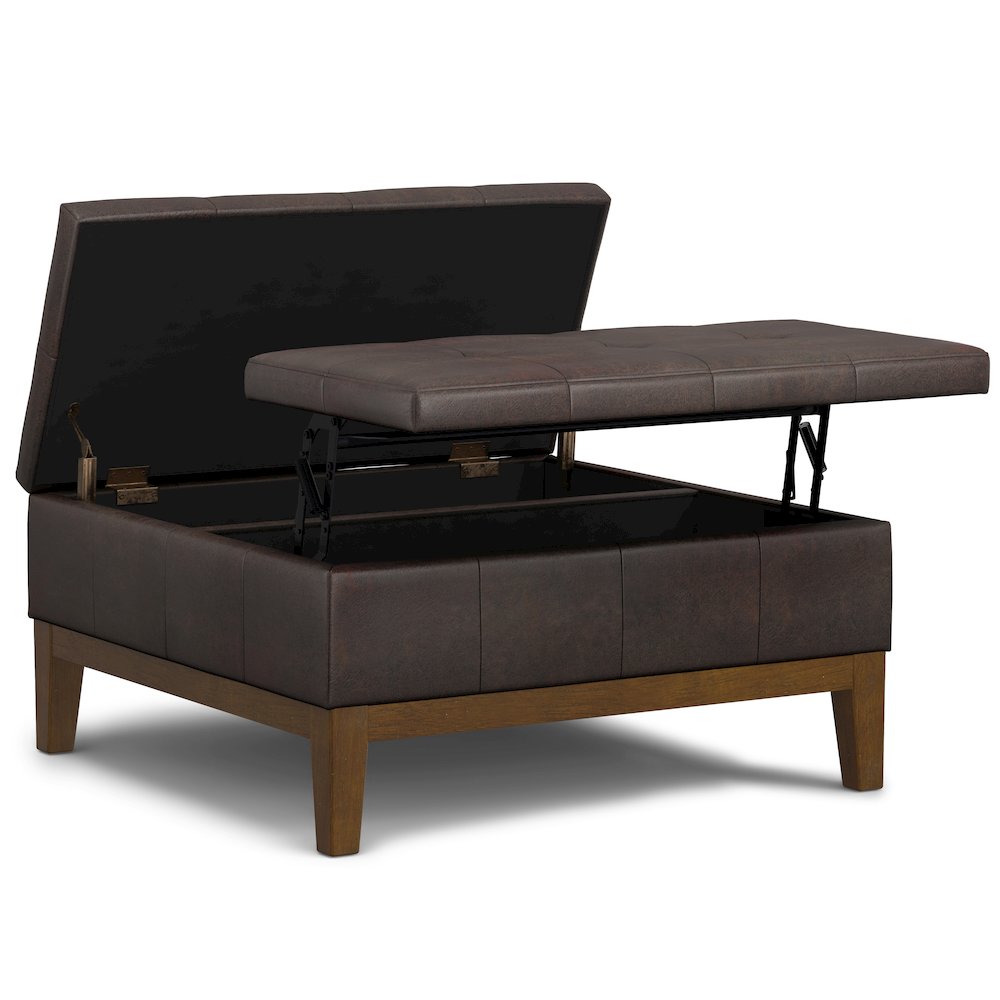 Dover Lift Top Coffee Table Storage Ottoman in Distressed Brown