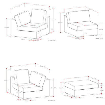 3-Seater Modular Sofa And Ottoman Set In Velvety Chenille Performance Fabric