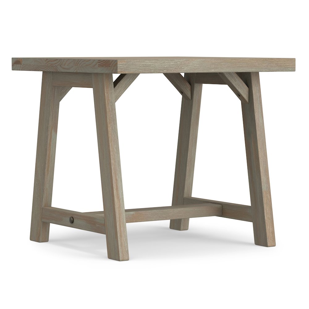 Sawhorse Solid Wood End Table In Distressed Grey