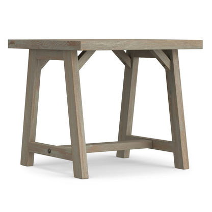 Sawhorse Solid Wood End Table In Distressed Grey