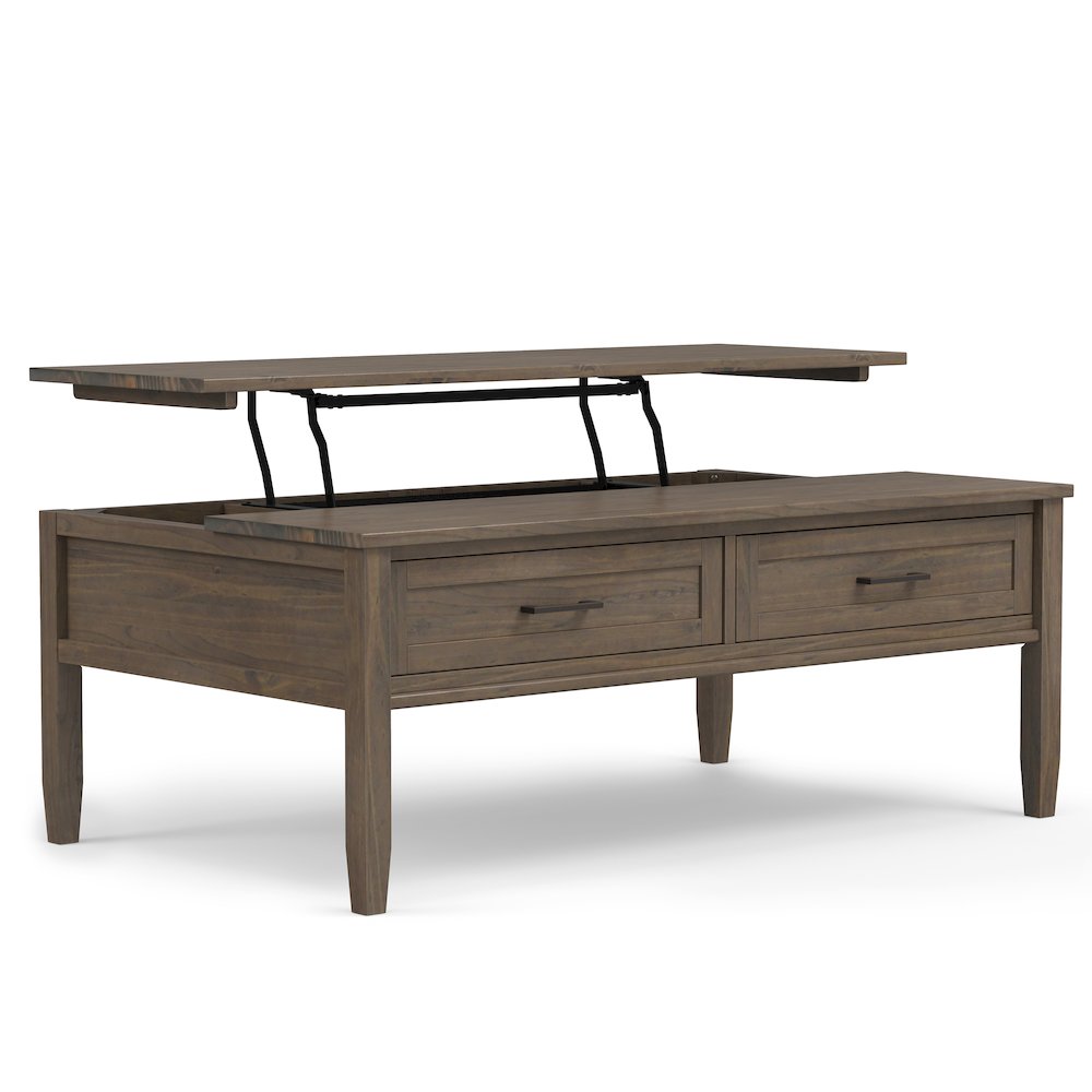 Ela Solid Wood Lift Top Coffee Table In Smoky Brown