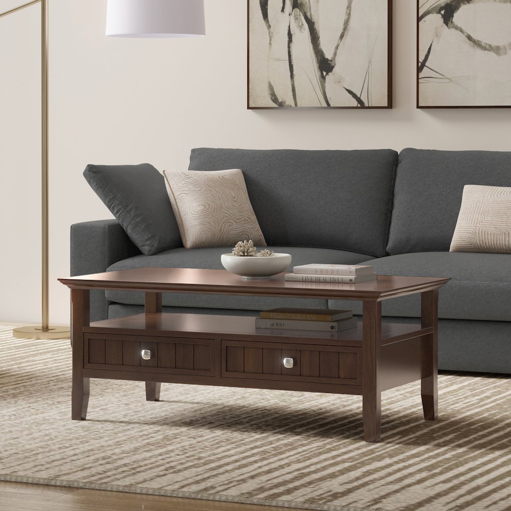 Acadian Solid Wood Coffee Table With Drawer In Brunette Brown